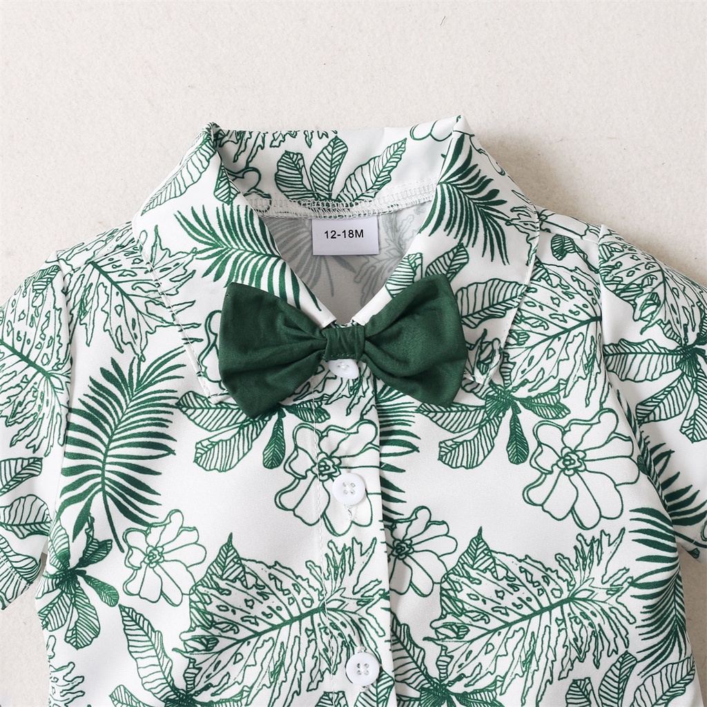 Set đồ 2 món MIKRDOO gồm áo sơ mi tay ngắn in họa tiết hoa và quần ngắn kẻ sọc cho bé trai 1-5 tuổi