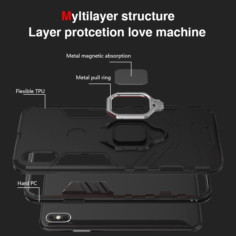 Ốp điện thoại kiểu armor chống sốc có giá đỡ cho Xiaomi Mi A2 Lite Ring Case Xiaomi Mi A3 Lite A1