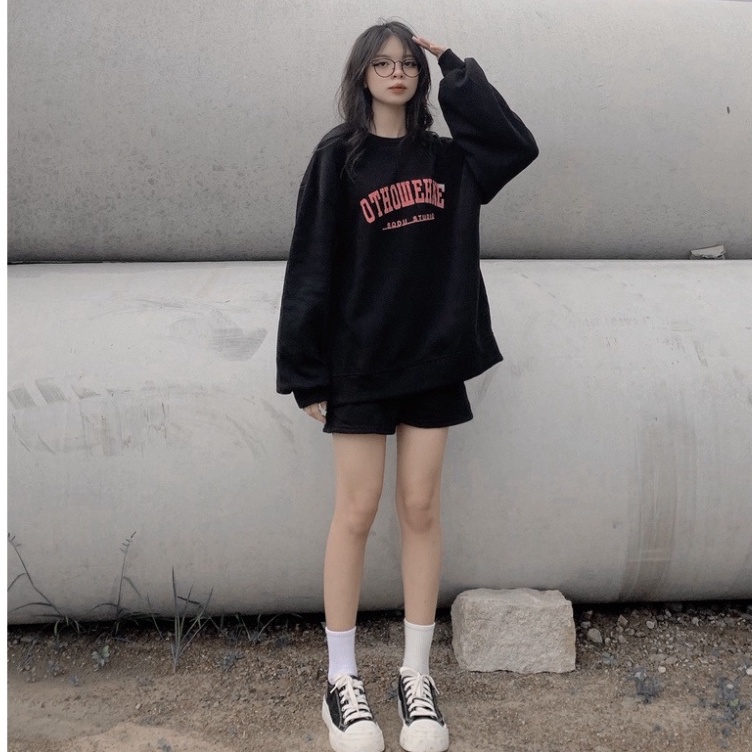 Bộ Quần Short Áo Thun Nỉ OTHERWHERE Set Quần Đùi Áo Dài Tay In Chữ 2 Màu - Haniefashion