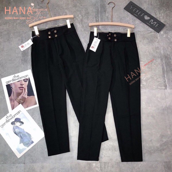 Quần baggy cạp cao 4 cúc bấm màu đen nữ - Dáng quần baggy công sở dài mặc đi làm công sở học sinh đi học - Vải Vitex dày | BigBuy360 - bigbuy360.vn