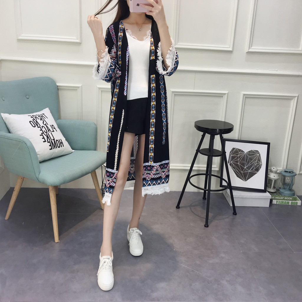 Đầm Cotton In Họa Tiết Thổ Cẩm Phong Cách Bohemian