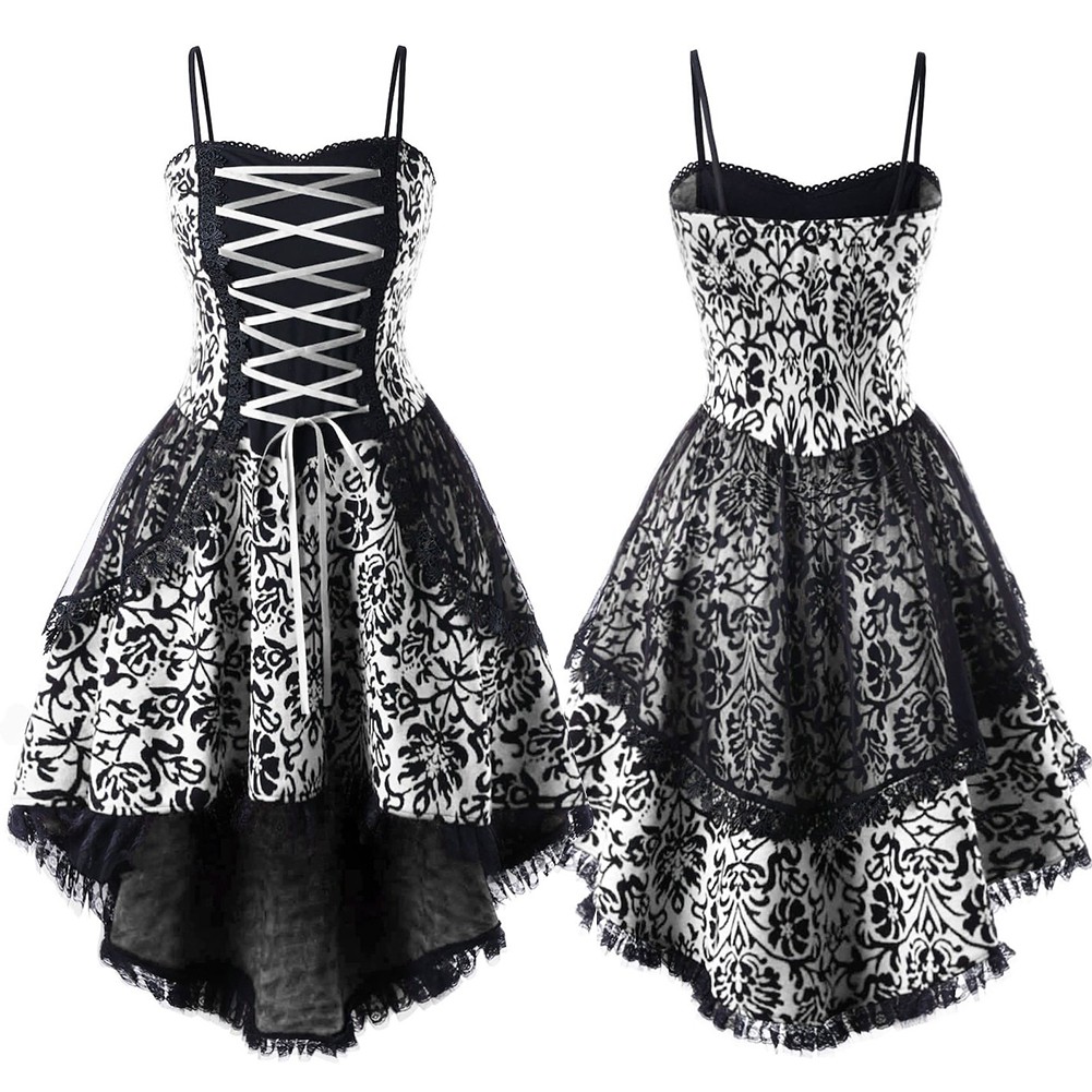 YAR_Plus Size Vintage Women Lace Layered Dip Hem Sleeveless Bandage Corset Dress | BigBuy360 - bigbuy360.vn