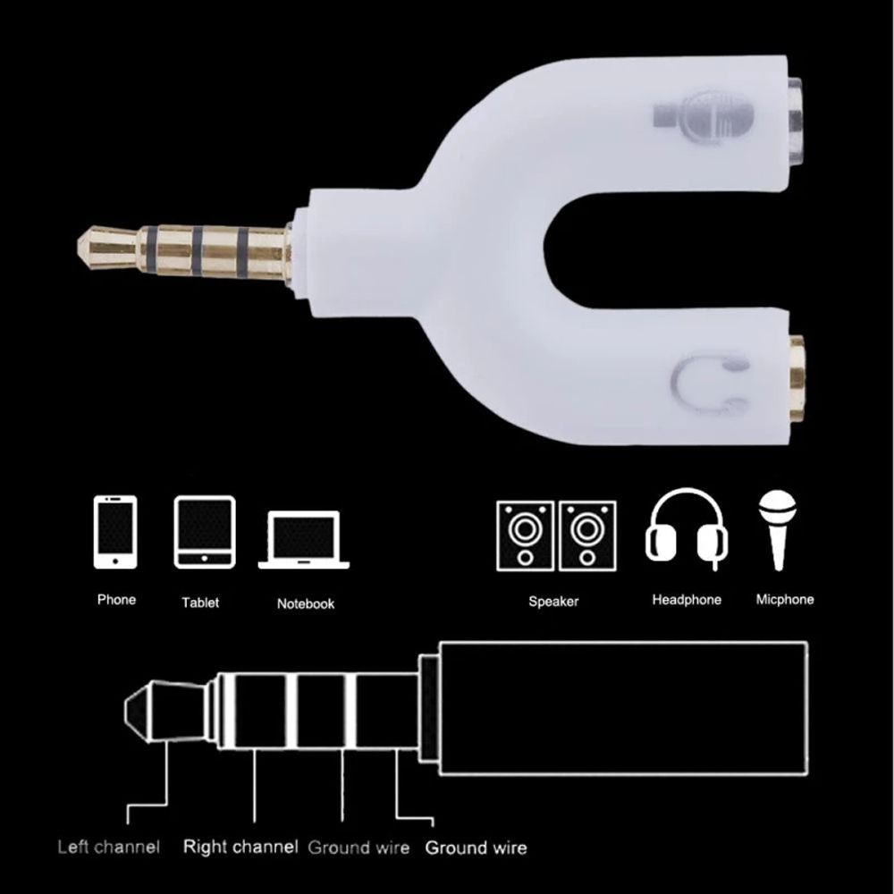 Dây Cáp Chia Cổng Tai Nghe / Micro / Máy Nghe Nhạc Mp3 Mp4 Đầu Cắm 3.5mm Màu Trắng / Đen Nhiều Màu