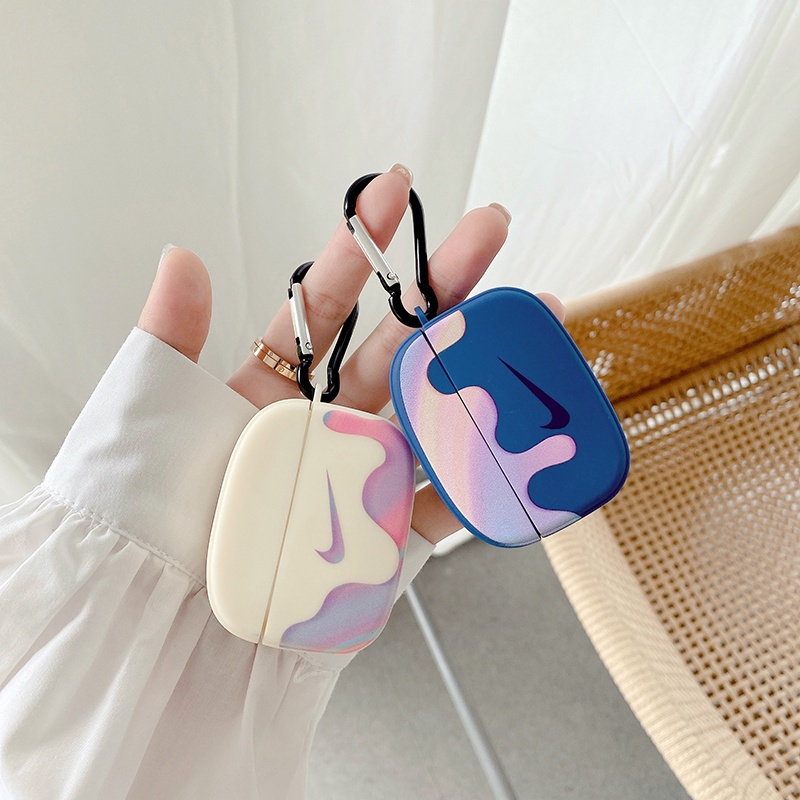 Vỏ bảo vệ hộp sạc tai nghe Bluetooth không dây Airpods 1 2 3 pro bằng silicone nhám in logo Nike có móc khóa
