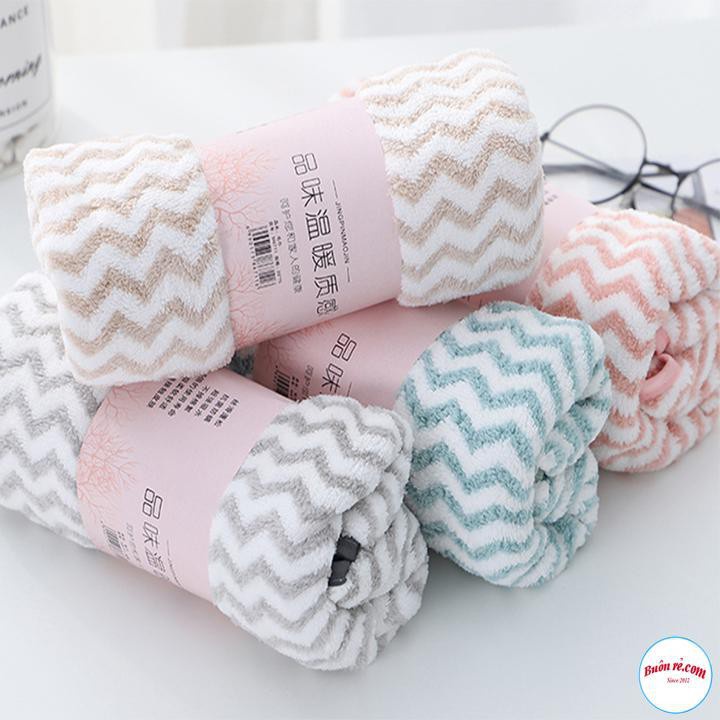 Set 5 Khăn lau mặt lông cừu xuất Hàn vân kẻ sọc siêu thấm nước, mềm mịn Vinhwatch