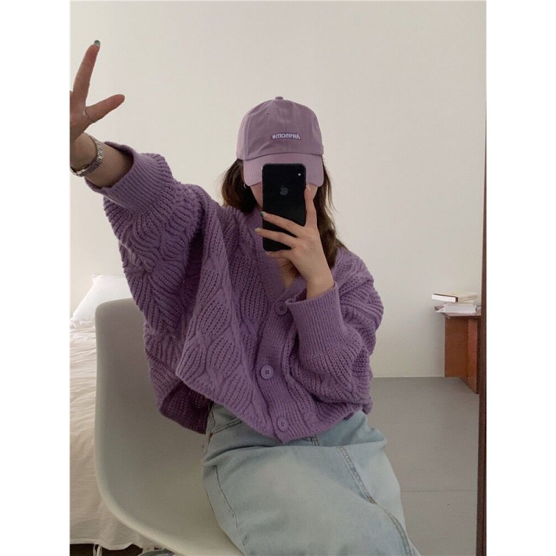 Áo Khoác Cardigan Dài Tay Cổ Chữ V Xinh Xắn Theo Phong Cách Retro Dành Cho Nữ