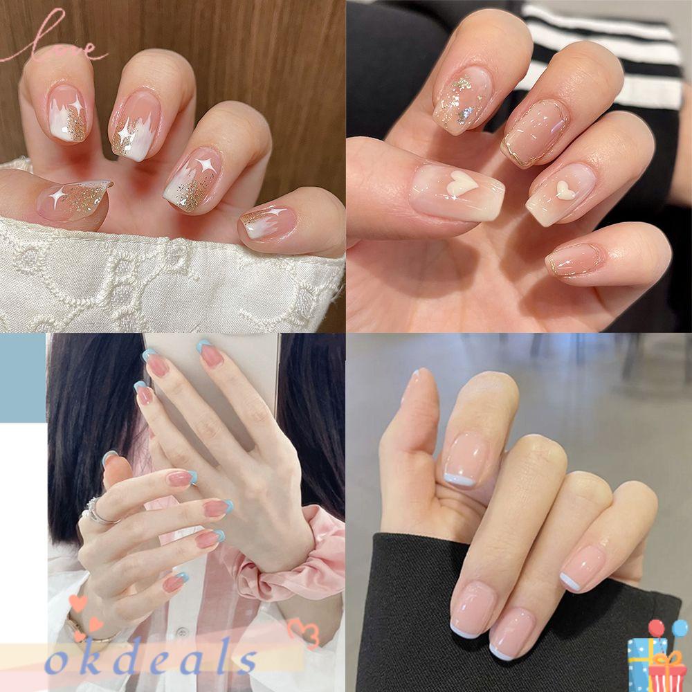 Bộ 24 Móng Tay Giả Đầu Vuông Che Phủ Toàn Diện Tháo Rời Được Kiểu Pháp