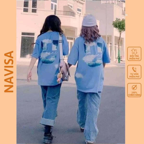 Áo phông nữ unisex form rộng tay lỡ in hình cổ tròn NAVISA M01