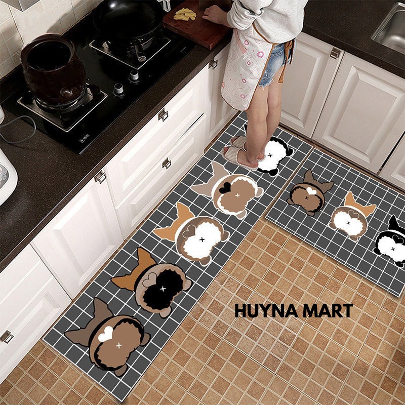 Bộ 2 Thảm Nhà Bếp 3D Cao Cấp Siêu Thấm Nước Chống Trơn Trượt HUYNA MART (2 thảm 40*60cm &amp; 40*120cm) T02