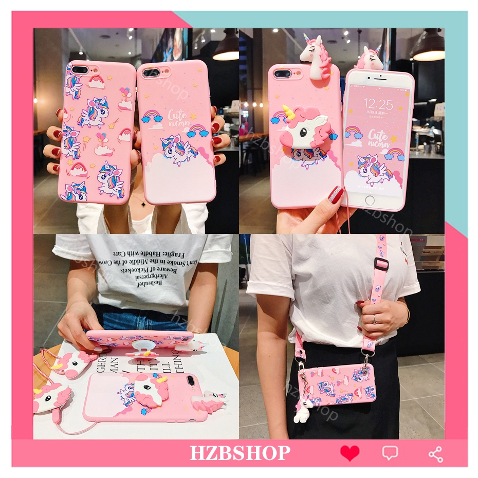Ốp Lưng Silicone Mềm Chống Sốc In Hình Kỳ Lân Có Gương Và Dây Đeo Cho Iphone 7 8 Plus Iphone 6 6s Plus X Xs Iphone Se 2020