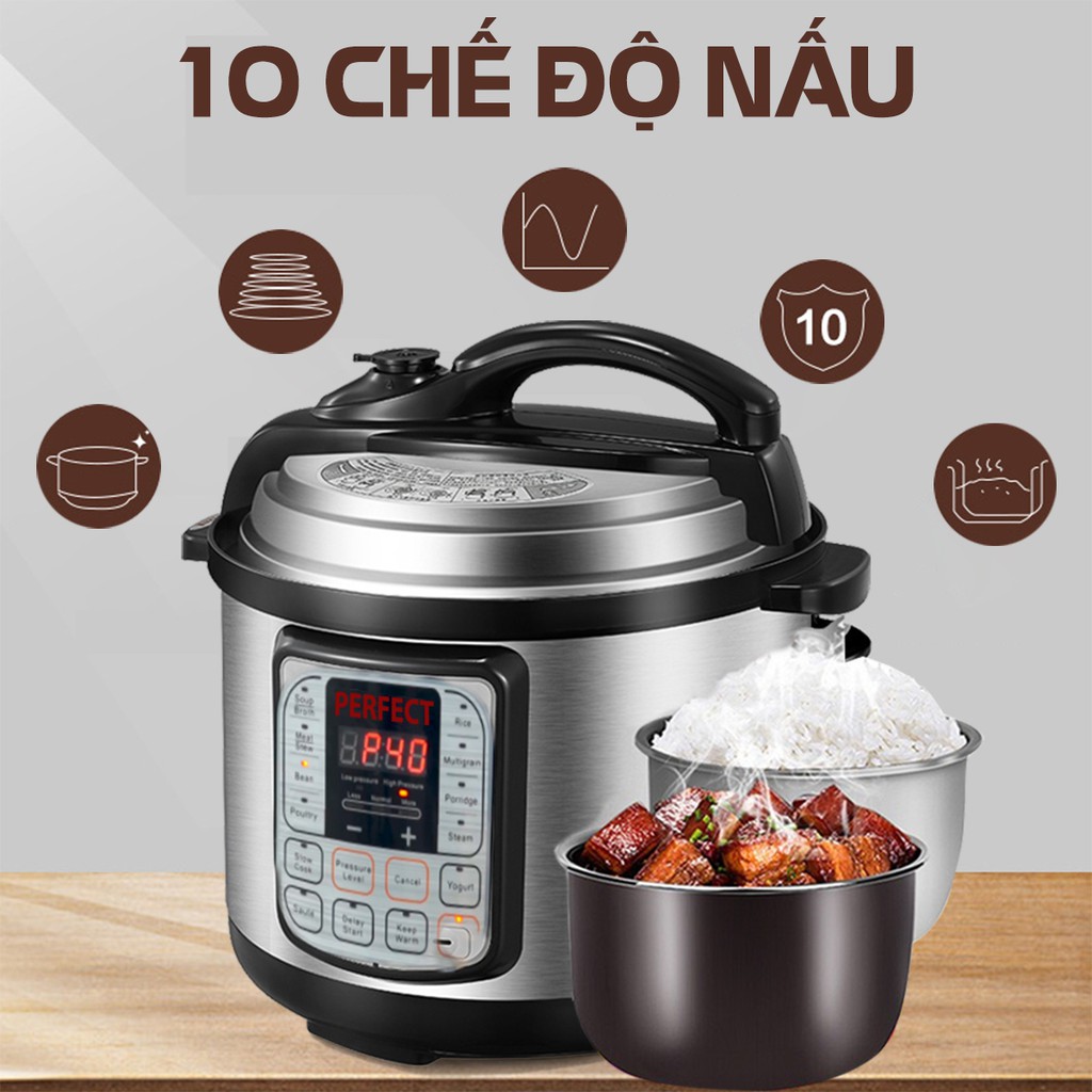 [ 10 CHẾ ĐỘ NẤU ] Nồi Áp Suất Đa Năng PERFECT LG - 06A - Dung tích 6 Lít - Lòng nồi tráng lớp chống dính siêu bền