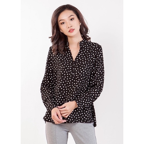 Áo Sơ Mi Nữ Ninomaxx Chấm Bi NM-FA-W-SHF-LS-1805184 - Đen