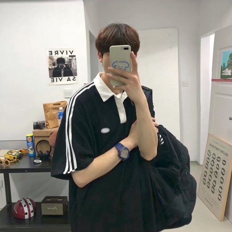 Áo Polo Tay Ngắn Dáng Rộng Họa Tiết Kẻ Sọc Kiểu Hàn Quốc Mùa Hè Năng Động Hợp Thời Trang Cho Nam | BigBuy360 - bigbuy360.vn