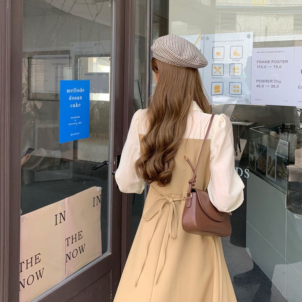 Mới Đầm Nữ Dài Tay Cổ Tròn Eo Thắt Dây Thời Trang Hàn