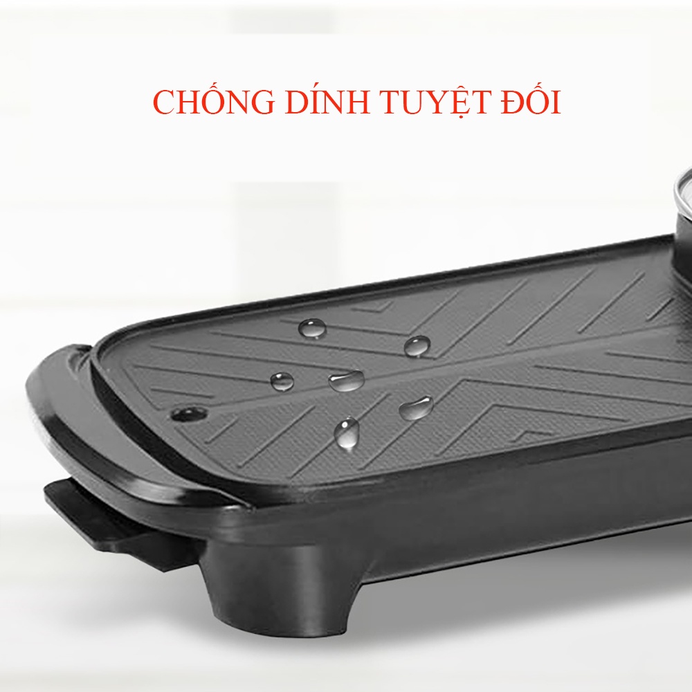 Nồi lẩu nướng dài đa năng 2 trong 1, bếp nướng điện và lẩu với công suất 1300W chống dính. Bảo hành 2 năm trên toàn quốc