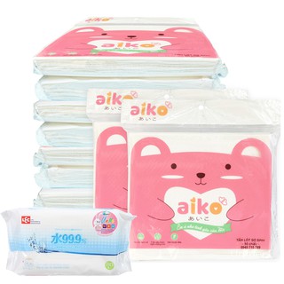 Combo 10 Bịch Tấm Lót Phân Xu Chống Thấm Sơ Sinh Aiko Cho Bé 30 tờ/Bịch + Tặng 1 Gói Khăn Ướt LEC E161 80 Tờ Của Nhật