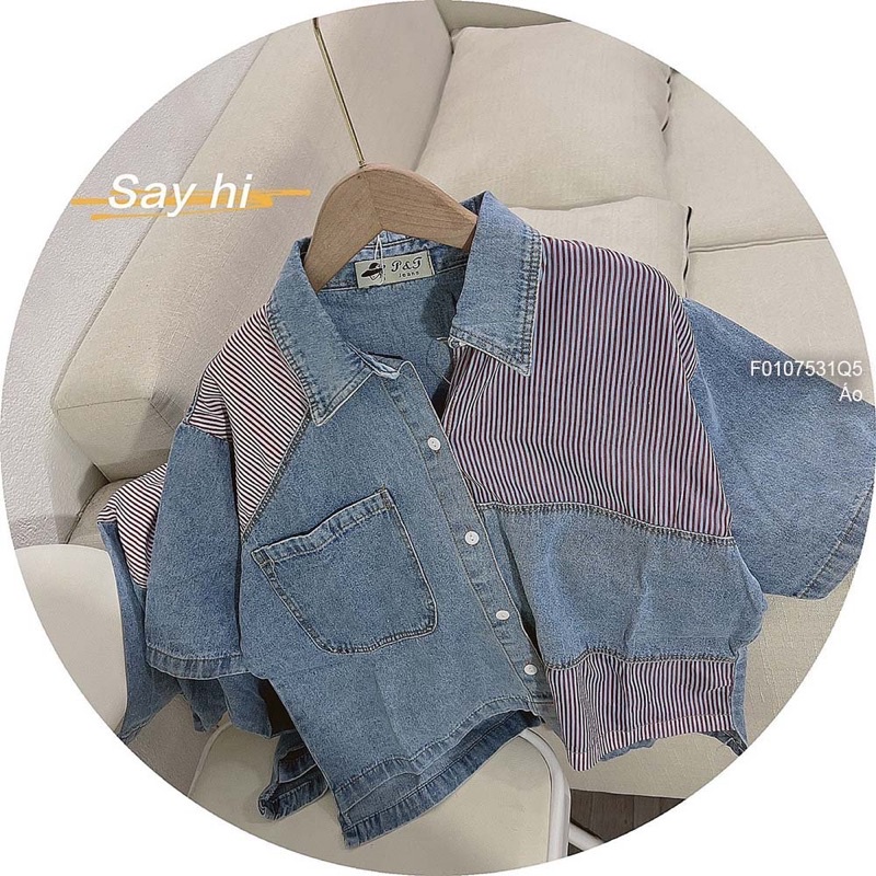 Áo sơ mi jeans croptop tay ngắn dễ thương nhiều mẫu VIENS STORE