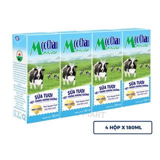 LỐC 4 HỘP SỮA TƯƠI TIỆT TRÙNG MỘC CHÂU CÓ ĐƯỜNG/ KHÔNG ĐƯỜNG 180ML