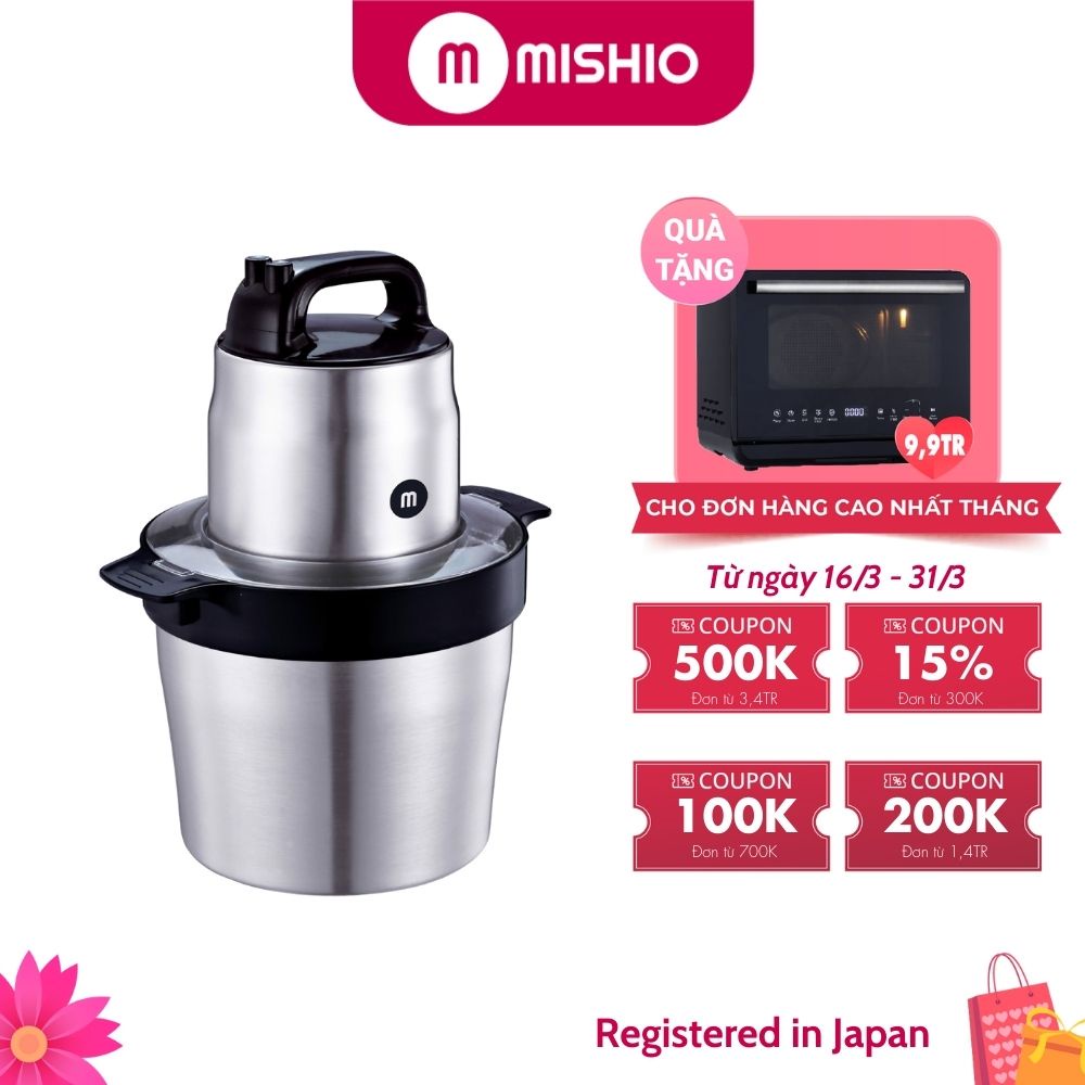 [Mã ELHADEV giảm 4% đơn 300K] Máy xay giò chả 6L Mishio MK279 1200W inox 304