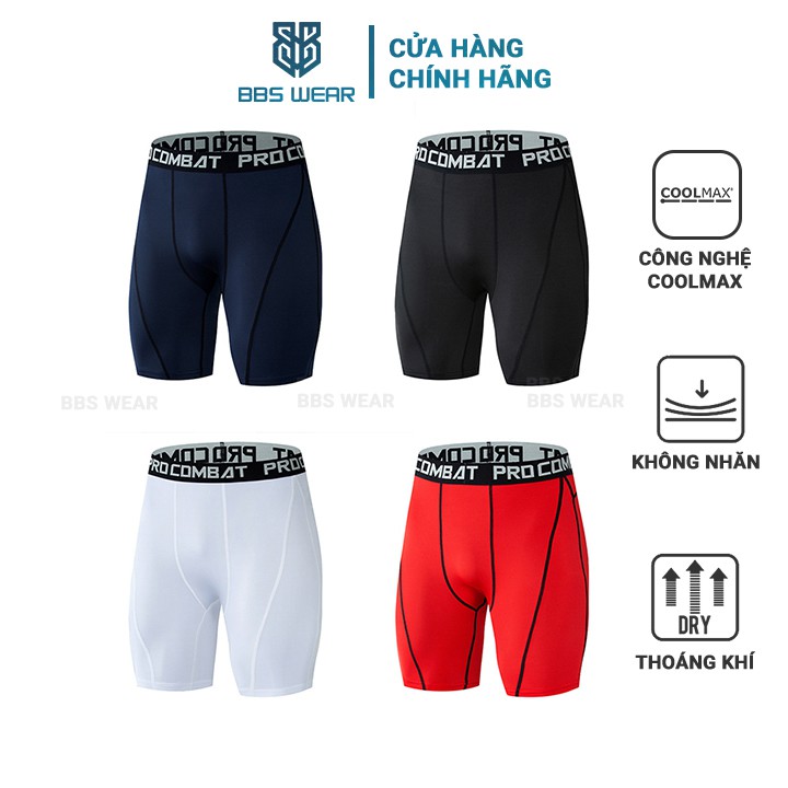 Quần Legging thể thao nam PRO COMBAT Dáng ngắn - Quần giữ nhiệt nam dạng đùi BBS WEAR chuyên GYM Bóng Rổ Đá Banh QL01