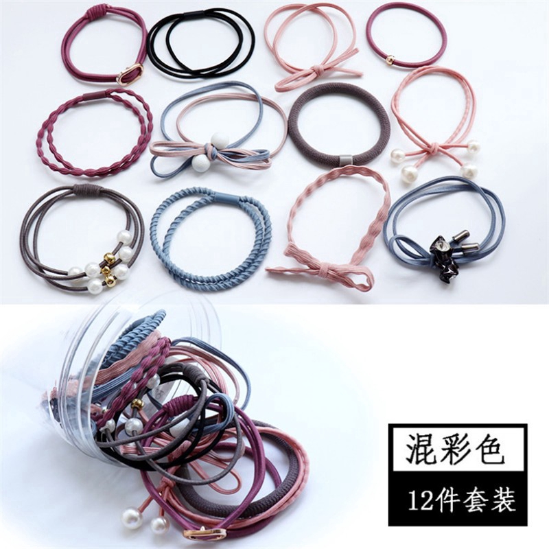 Set 12 Dây Buộc Tóc Kiểu Dáng Đơn Giản Thời Trang Cho Nữ