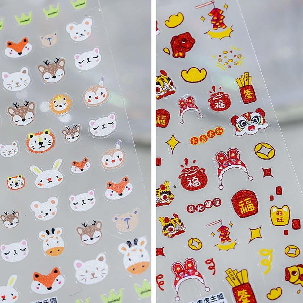 USNOW Miếng Dán Trang Trí Móng Tay Hình Đầu Hổ Phong Cách Trung Hoa Mừng Năm Mới 2022