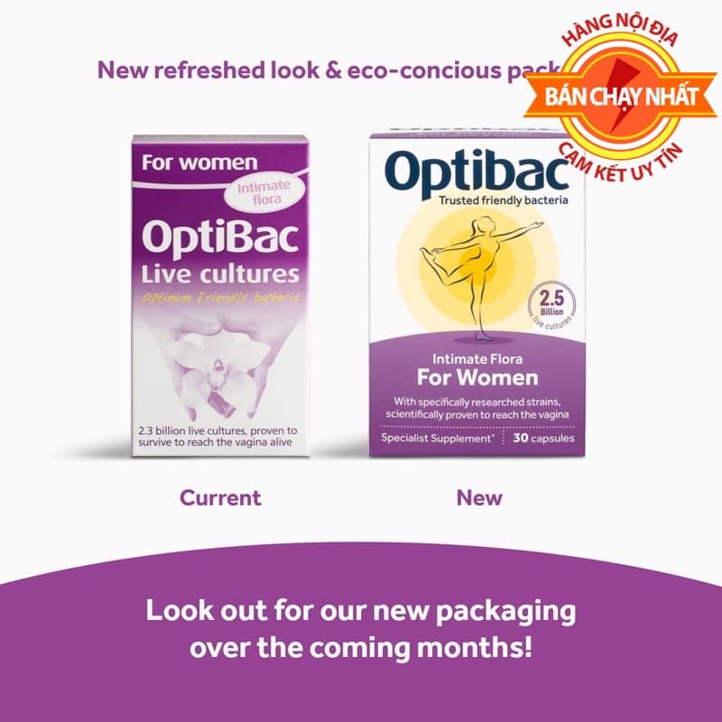 Men vi sinh Optibac tím Optibac Probiotics For Women, UK Anh Quốc cho phụ nữ và mẹ bầu