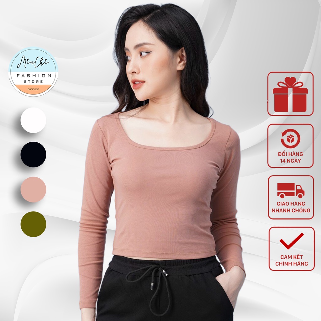 Áo Croptop Nữ Minchi Cotton Borip Cổ Tròn Thu Đông 2021 Dài Tay Co Giãn Đơn Giản Basic Trẻ Trung Năng Động | BigBuy360 - bigbuy360.vn