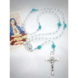 Chuỗi mân côi pha lê trắng đính mề đay Huyền Nhiệm nhập Ý thiết kế handmade, phụ kiện quà tặng Công Giáo