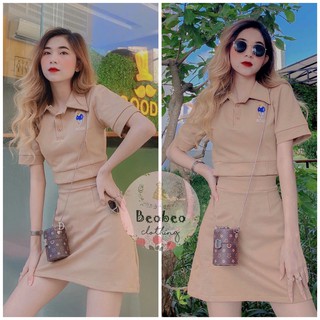 Set áo croptop thêu gấu kèm chân váy chữ A ulzzang