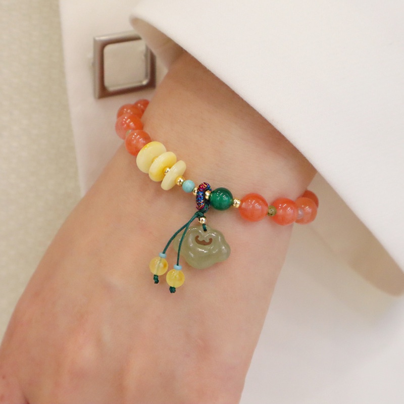 [Hàng Mới] Vòng Tay Hạt Ngọc Bích Tròn Màu Hồng Thiết Kế Niche