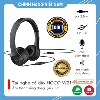 Tai nghe có dây, tai nghe chụp tai có mic đàm thoại hoco w21 , âm thanh sống động