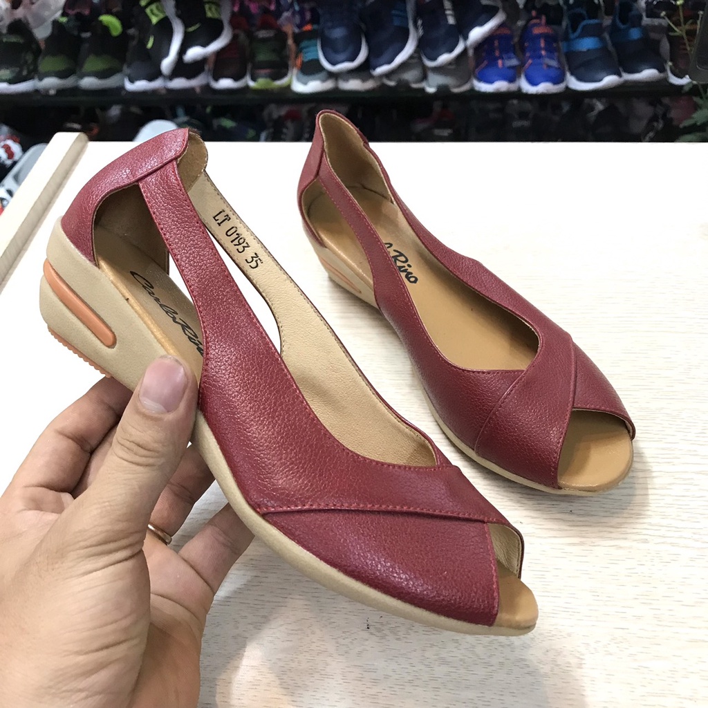 Giầy Khoét eo Hở Mũi Da Thật 3f