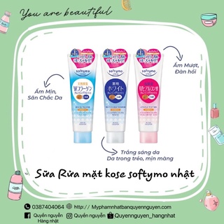 Sữa Rửa Mặt KOSE Softymo Nội Địa Nhật | SRM KOSE Collagen, White, Hyaluronic Acid 220g