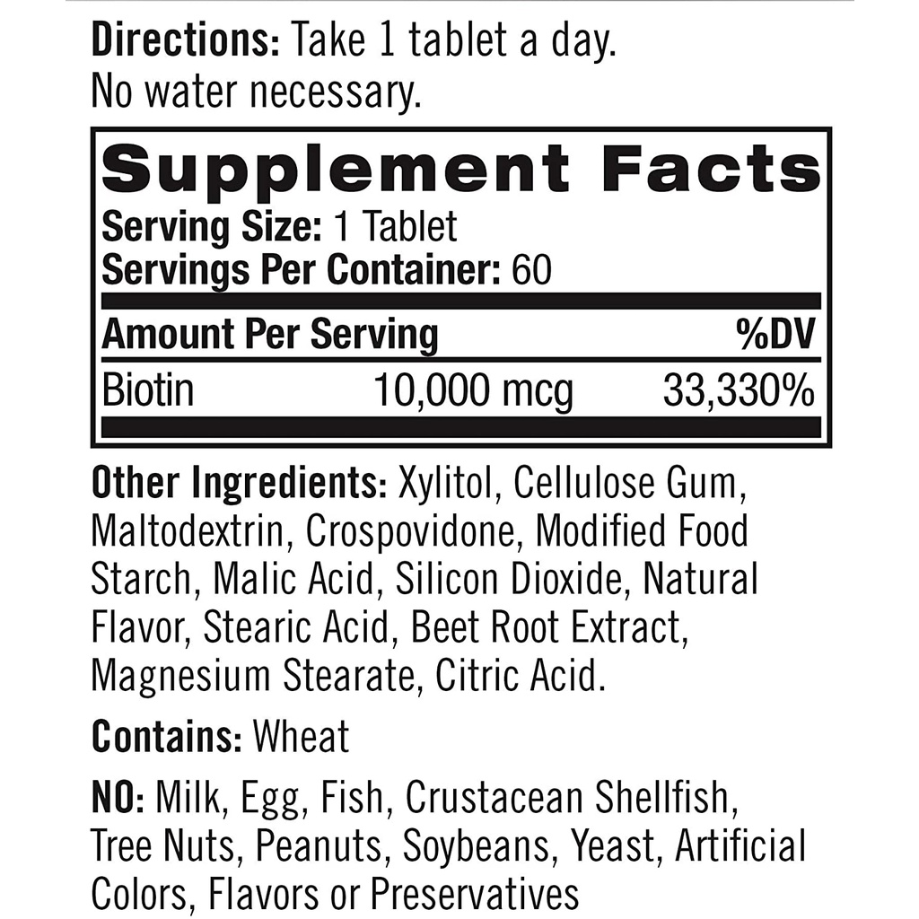 HŨ 60 VIÊN NGẬM Natrol Biotin TỐT CHO DA, MÓNG, TÓC Hair, Skin &amp; Nails, 10,000mcg, VỊ DÂU Strawberry