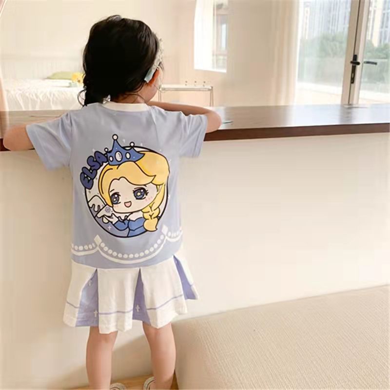 Đầm Thun Tay Ngắn In Họa Tiết Hoạt Hình Đáng Yêu Thời Trang Hè 2022 Cho Bé Gái