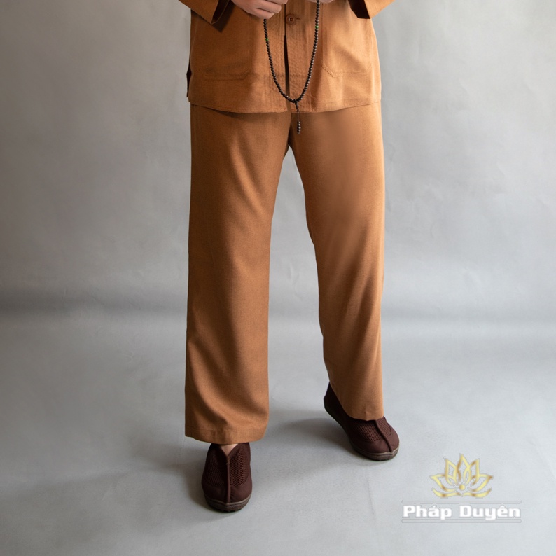 Bộ Đồ Thiền Nam Dài Tay Nút Nhựa, Vải Lanh Linen Hàn Quốc, Màu Nâu, Lam  & Nâu Đen - Quần Áo Phật Tử Cư Sĩ