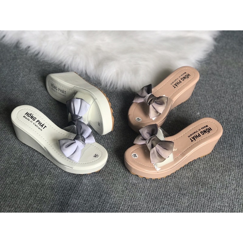 DÉP NỮ ĐẾ XUỒNG DA BÓNG GẮN NƠ TÍM SIÊU NHẸ TĂNG CHIỀU CAO ĐẾ 8 CM