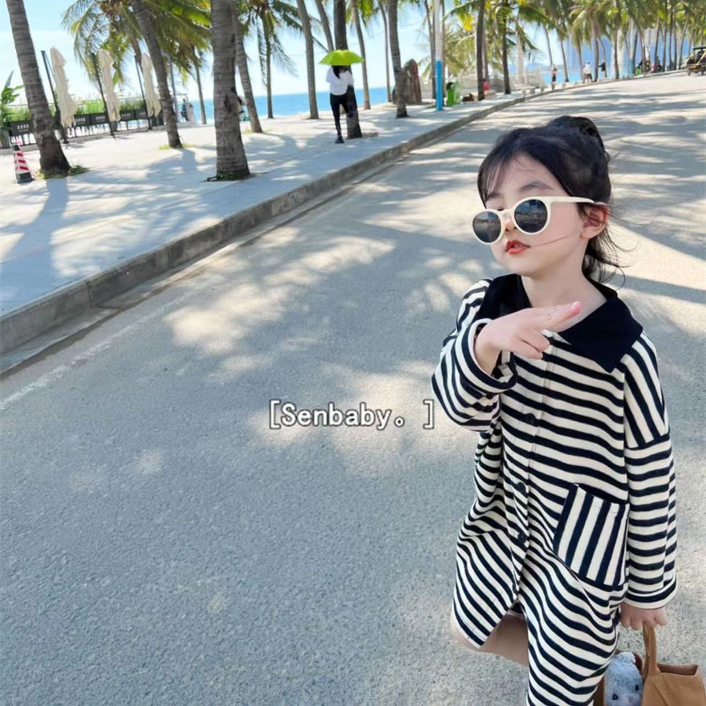 Đầm POLO Dáng Dài Họa Tiết Kẻ Sọc Phong Cách Phương Tây Thời Trang Xuân Thu 2022 Mới Cho Bé Gái