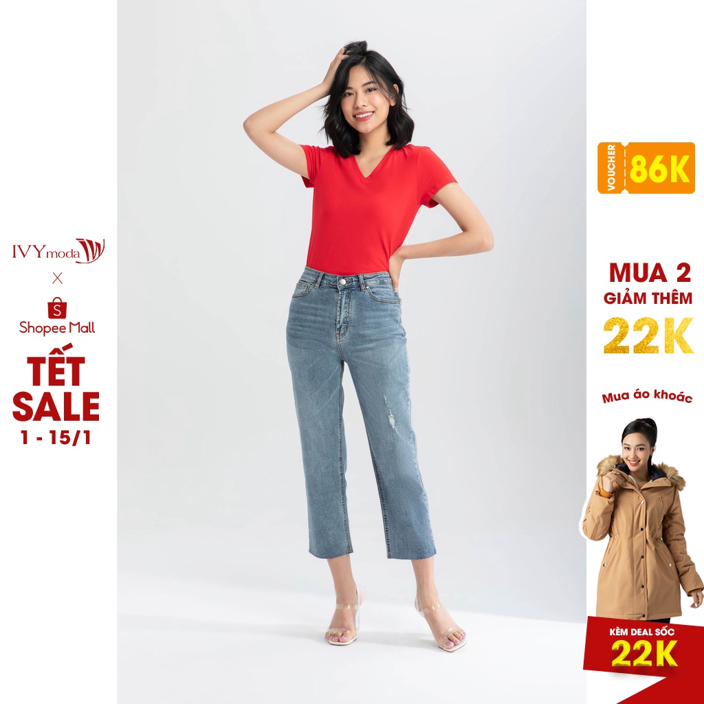 [NHẬP WABRTL5 GIẢM 10% TỐI ĐA 50K ĐH 250K ]Quần bò nữ thả gấu IVY moda MS 25B8002