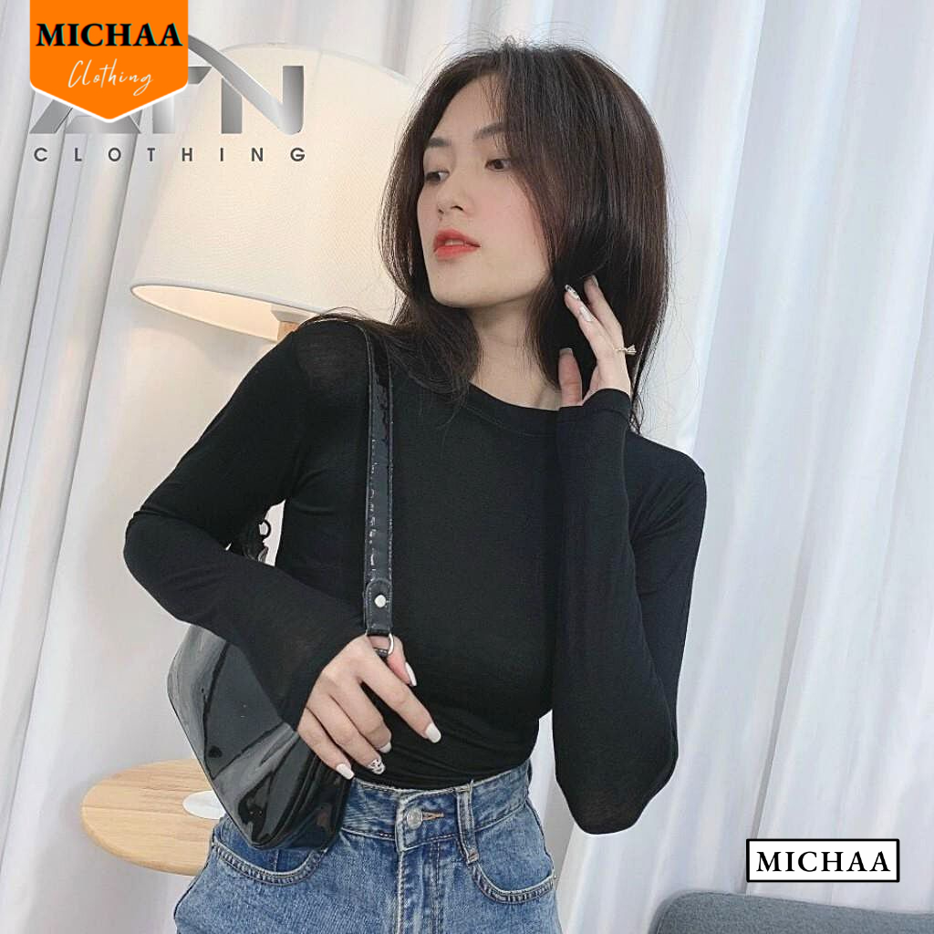 Áo Thun CỔ TRÒN DÁNG DÀI Tay Dài, Áo Thun Basic Chất Thun Gân Thời Trang - MICHAA CR54