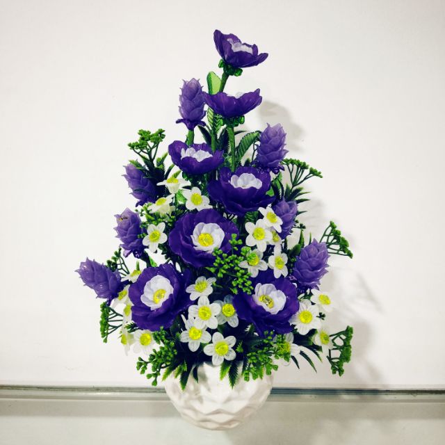 Hoa pha lê tím trắng cao 35cm