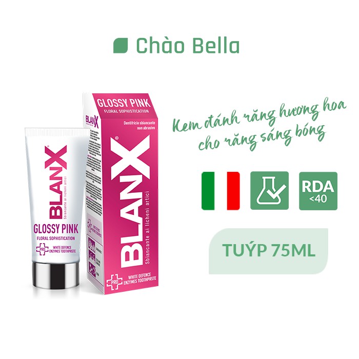 Kem Đánh Răng Trắng Răng Tự Nhiên BLANX Glossy Pink | Không Mài Mòn Men Răng, Giảm Ố Vàng, Cho Hơi Thở Hương Hoa (75ml)