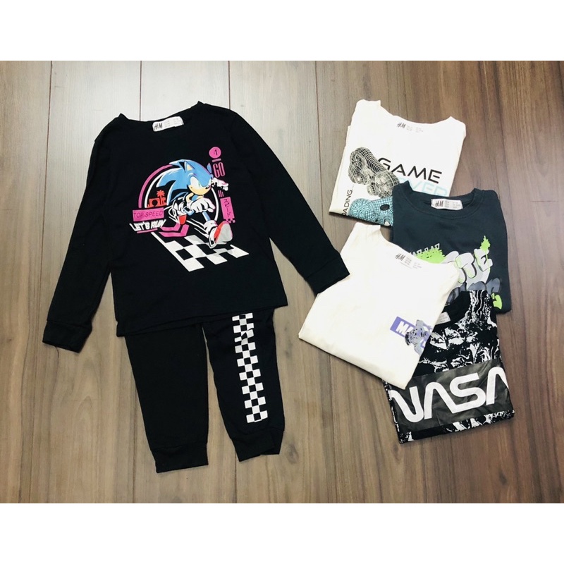 Bộ cotton dài tay in hình hm cho bé trai dòng đại