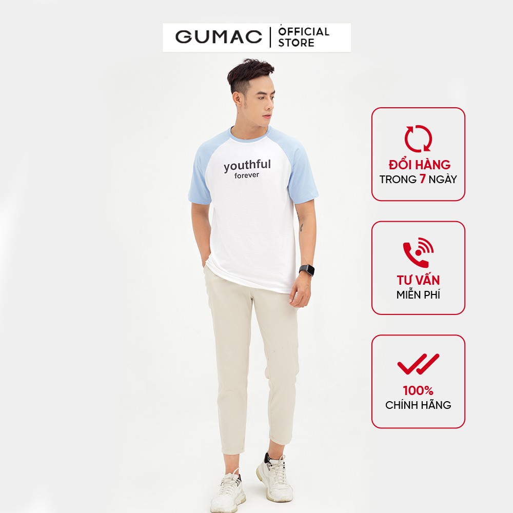 Áo thun nam tay raglan GUMAC tay ngắn cổ tròn nhiều màu ATNB590
