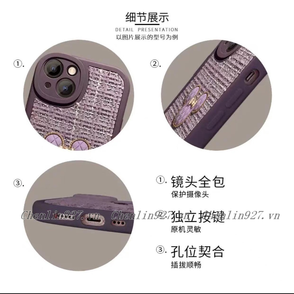 Ốp Điện Thoại Vải Dệt Kim Màu Tím Hình Mickey + Dây Đeo Cho IPhone 6 6S 7 8 Plus X XR XS Max 11 12 13 14 Pro Max Plus SE 2020