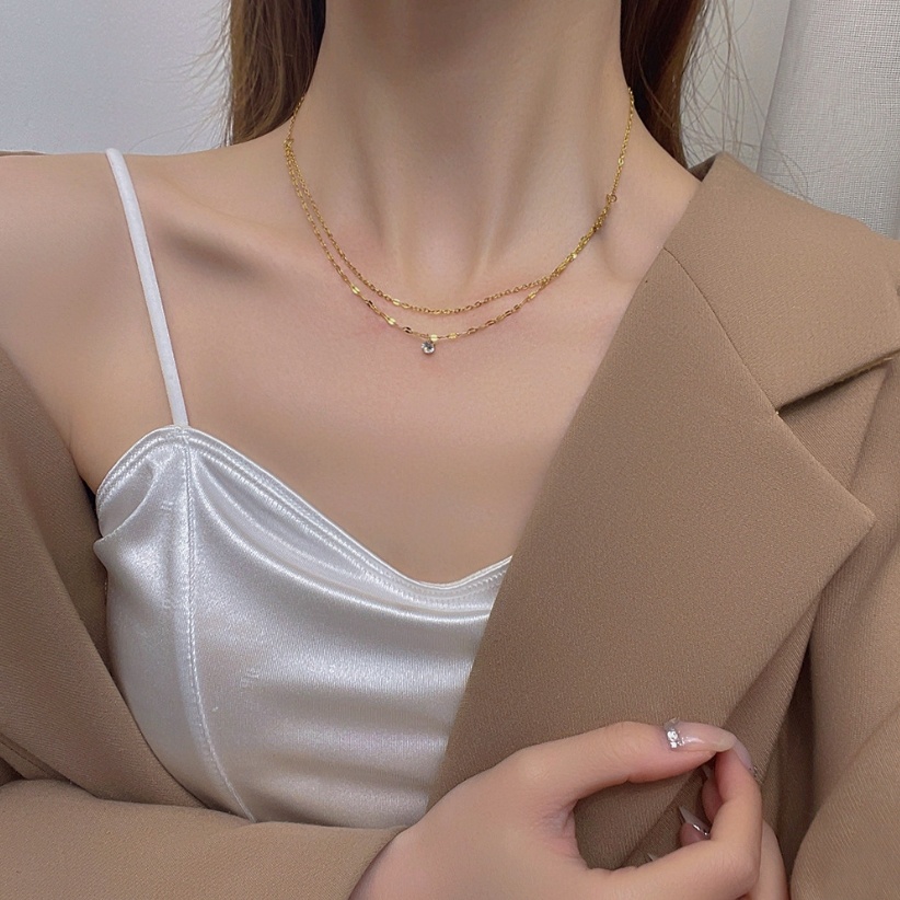 Dây chuyền titan nữ 2 tầng đính đá sang trọng không đen gỉ