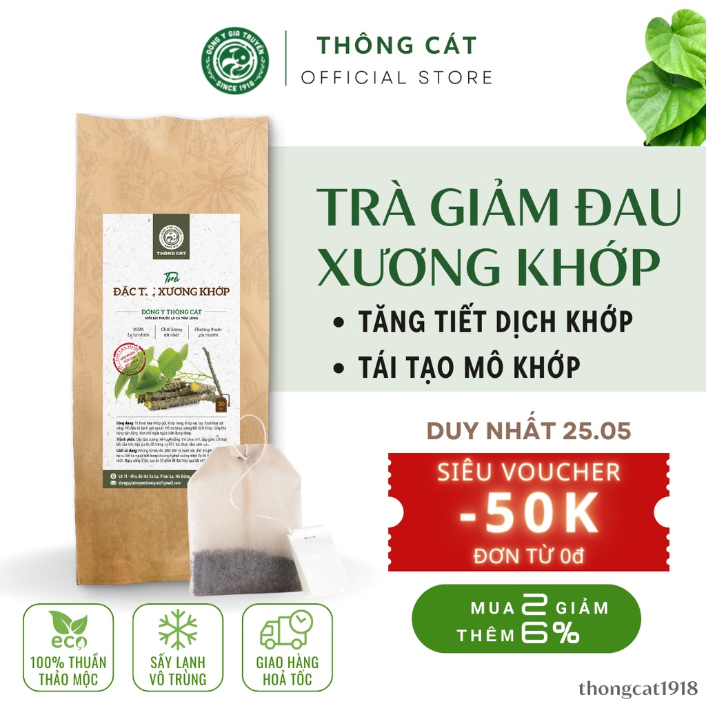 Trà thảo mộc hỗ trợ bổ xương khớp, tăng tiết dịch khớp cho người cao tuổi_Trà túi lọc Thông Cát Since 1918