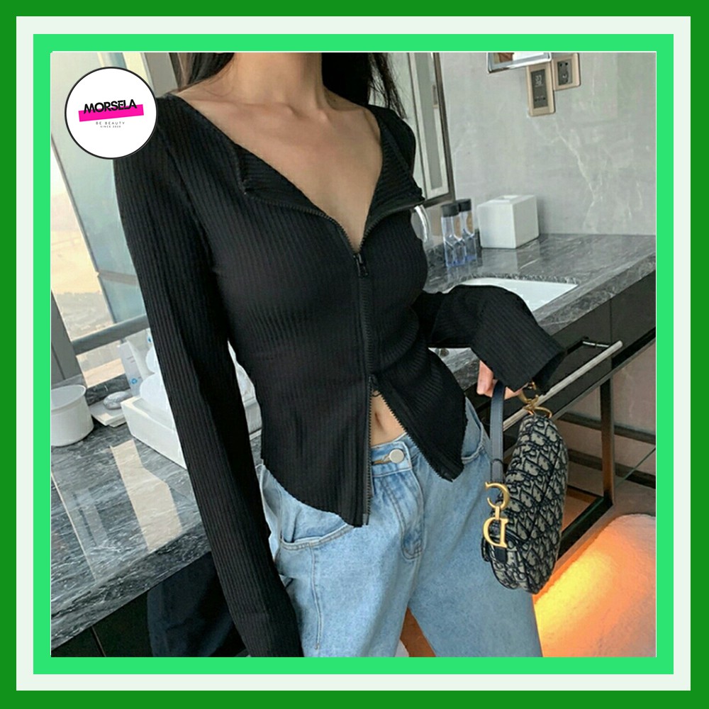 SIÊU HOTÁo croptop nữ ôm dáng dài tay khóa kéo cực sexy/ croptop dài tay/ áo borip (ẢNH THẬT)