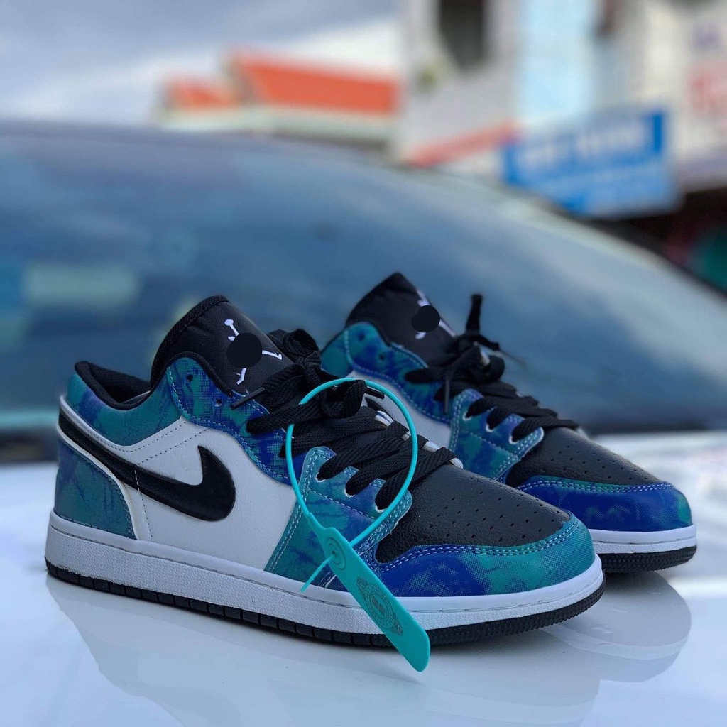 Giày thể thao Jordan cổ cao cổ thấp xanh loang nước biển, giày sneaker JD1 Tie Dye cao cổ thấp cổ nam nữ